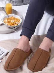 Totes Brown Mens Isotoner Real Suede Mules Slippers - Image 1 of 5