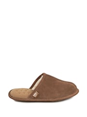 Totes Brown Mens Isotoner Real Suede Mules Slippers - Image 2 of 5