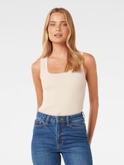 Forever New Cream Seville Multi Rib Knit Tank Top - Image 1 of 5
