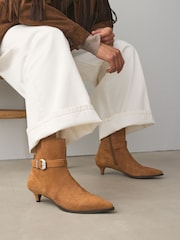 Camel Brown Suede Buckle Detail Western Boho Ankle Boots - Image 1 of 9
