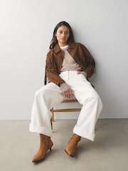Camel Brown Suede Buckle Detail Western Boho Ankle Boots - Image 2 of 9