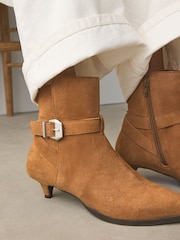 Camel Brown Suede Buckle Detail Western Boho Ankle Boots - Image 4 of 9