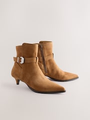 Camel Brown Suede Buckle Detail Western Boho Ankle Boots - Image 5 of 9