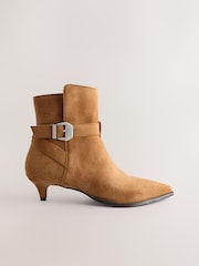Camel Brown Suede Buckle Detail Western Boho Ankle Boots - Image 6 of 9