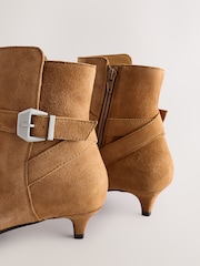 Camel Brown Suede Buckle Detail Western Boho Ankle Boots - Image 9 of 9