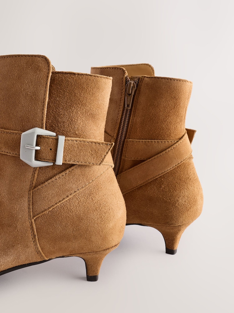 Camel Brown Suede Buckle Detail Western Boho Ankle Boots - Image 9 of 9