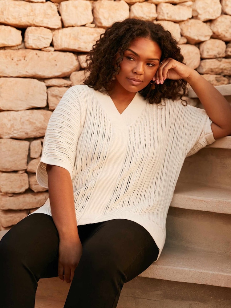 Live Unlimited Natural Curve Open Stitch Knitted Kaftan Jumper - Image 1 of 6