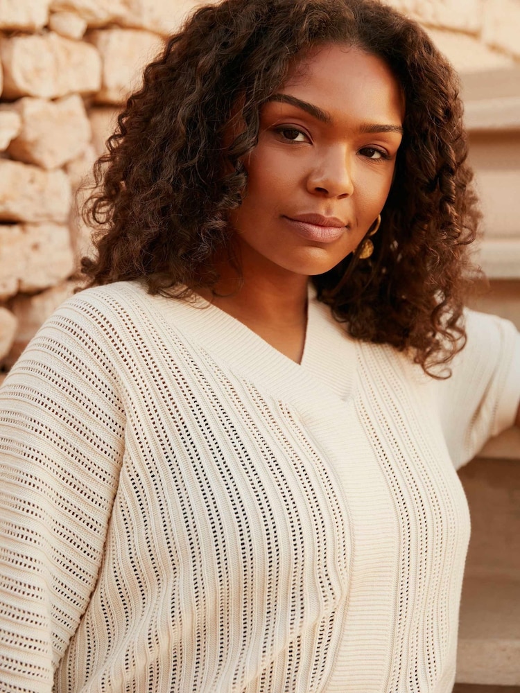 Live Unlimited Natural Curve Open Stitch Knitted Kaftan Jumper - Image 2 of 6