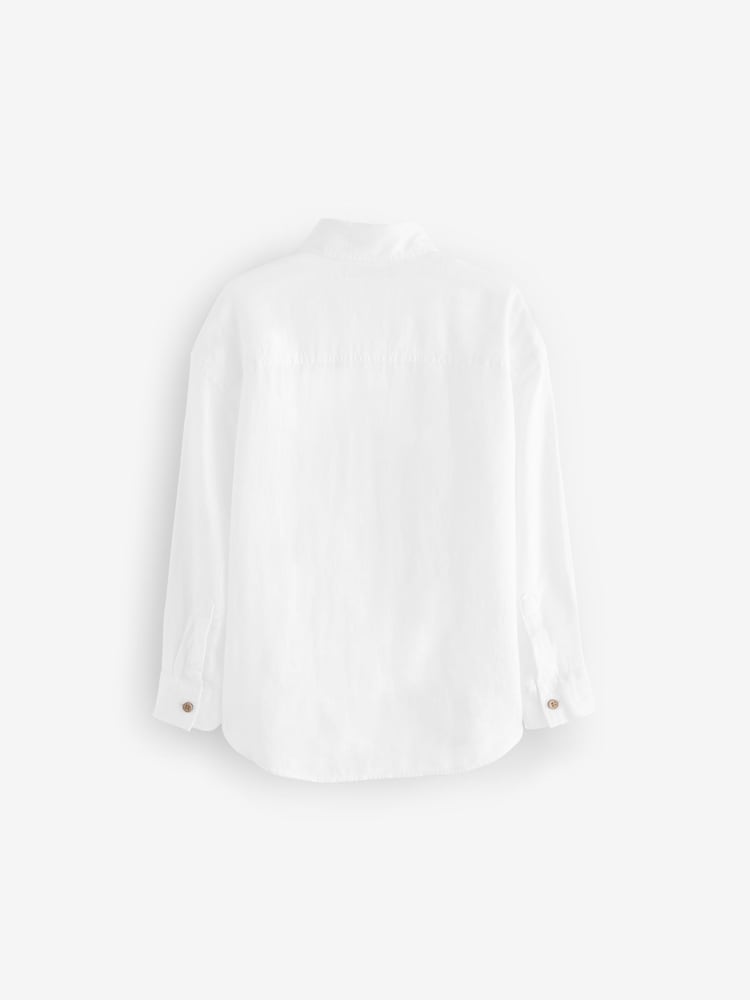 White 100% Linen Long Sleeve Shirt (3-16yrs) - Image 2 of 4 White 100% Linen Long Sleeve Shirt (3-16yrs) - Image 2 of 4