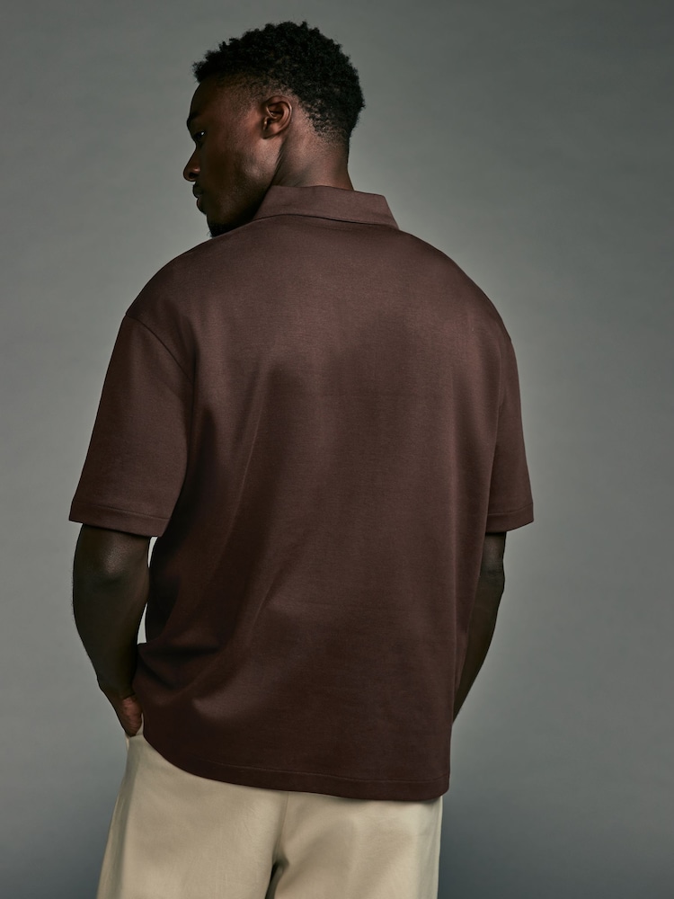 Braun - Schweres Poloshirt mit Viertelreißverschluss - Bild 2 von 6
