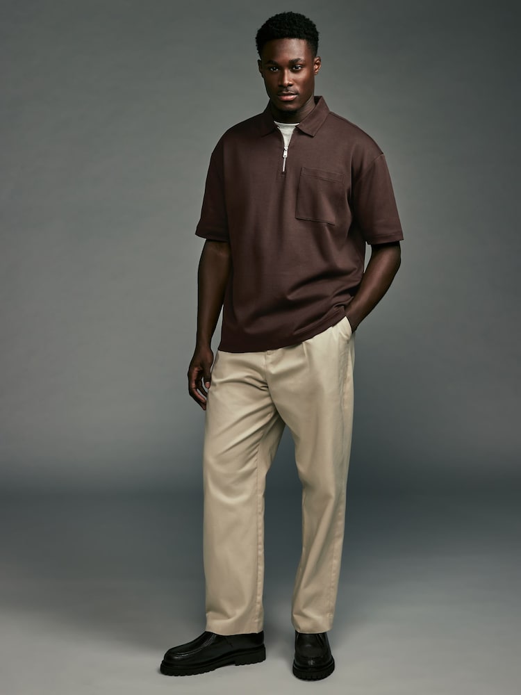 Brown Oversized Heavyweight Quarter Zip Polo Shirt - Image 3 of 6