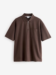 Braun - Schweres Poloshirt mit Viertelreißverschluss - Bild 4 von 6