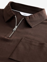 Braun - Schweres Poloshirt mit Viertelreißverschluss - Bild 5 von 6