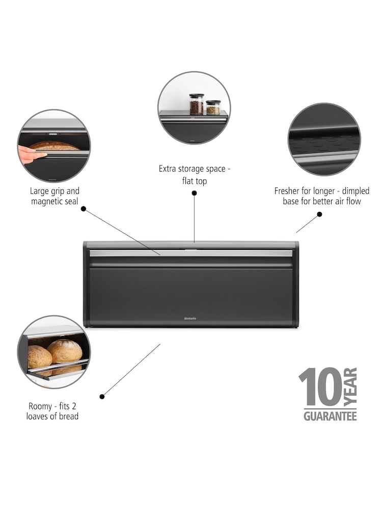 Brabantia Confident Grey Fall Front Bread Bin - Image 2 of 6