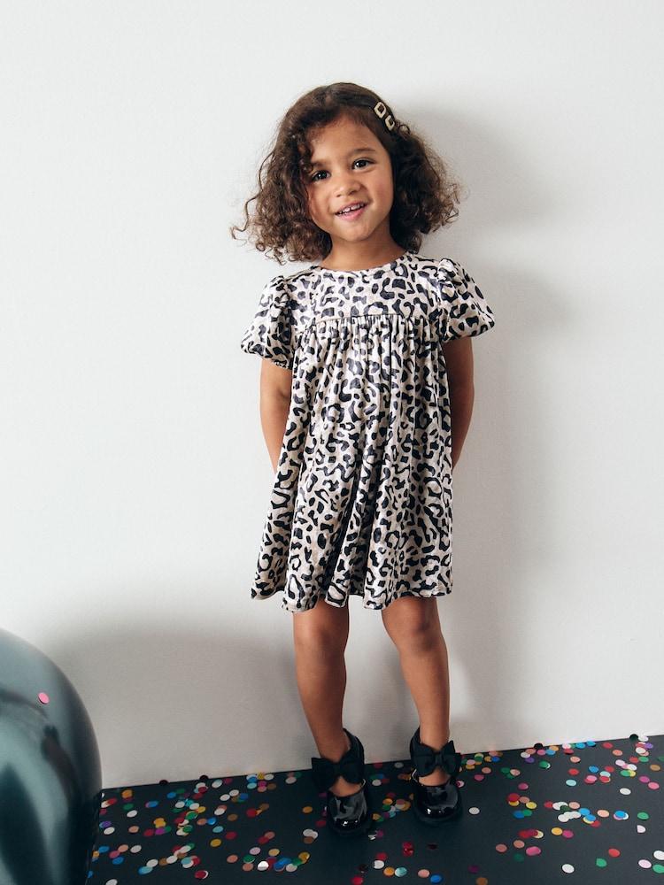 Animal Puff Sleeve Velvet Party Dress (3mths-10yrs) - Image 1 of 5