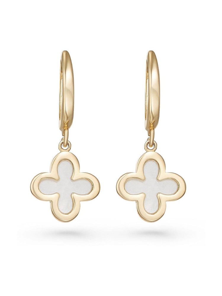 Beaverbrooks 9ct Gold Mother of Pearl Clover Hoop Earrings - Image 1 of 6