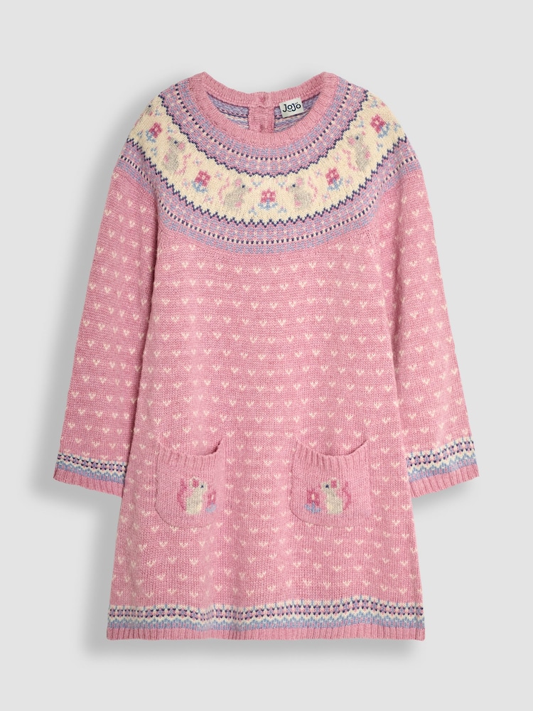 JoJo Maman Bébé Pink Mouse Knitted Dress - Image 1 of 3