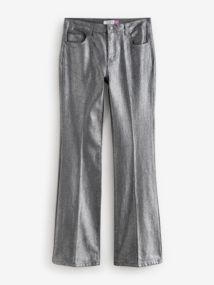 Silver Glitter Coated Flared Jeans - Image 1 of 8