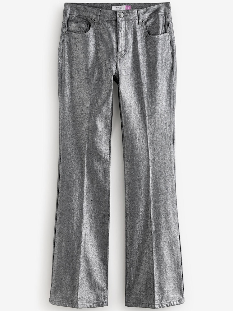Silver Glitter Coated Flared Jeans - Image 6 of 8