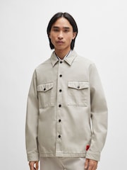 HUGO Grey Oversized-Fit Overshirt in Cotton Twill With Camp Collar - Image 1 of 5