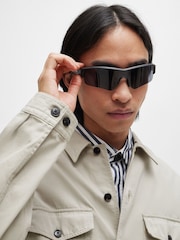 HUGO Grey Oversized-Fit Overshirt in Cotton Twill With Camp Collar - Image 3 of 5