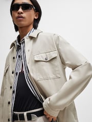 HUGO Grey Oversized-Fit Overshirt in Cotton Twill With Camp Collar - Image 4 of 5