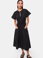 Whistles Poplin Shirred Black Dress - Image 3 of 6