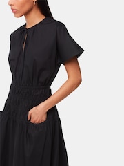 Whistles Poplin Shirred Black Dress - Image 4 of 6