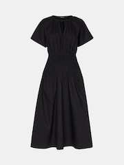 Whistles Poplin Shirred Black Dress - Image 5 of 6