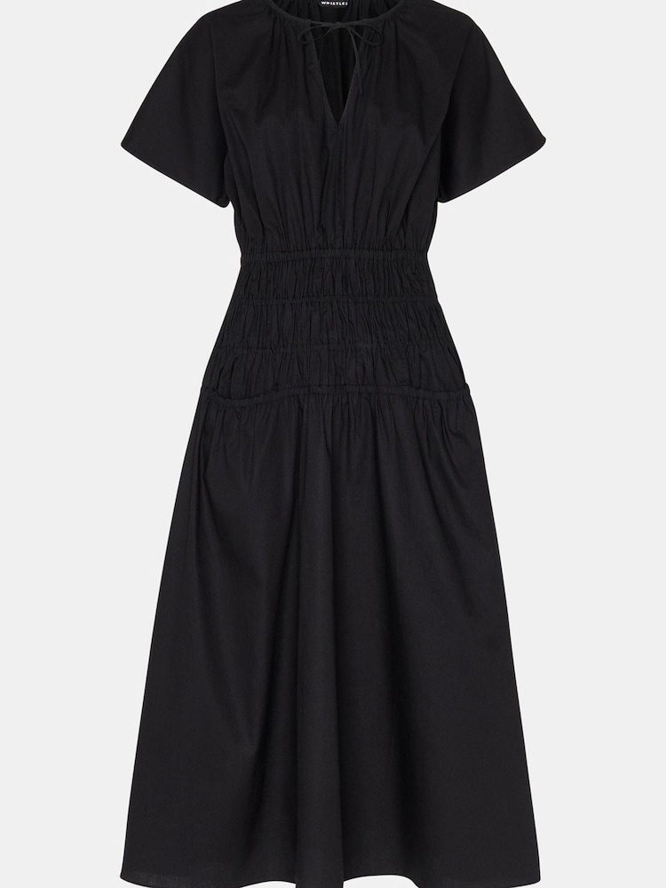 Whistles Poplin Shirred Black Dress - Image 6 of 6