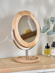 Natural Ashwood 5x Magnification Round Dressing Table Mirror - Image 1 of 5