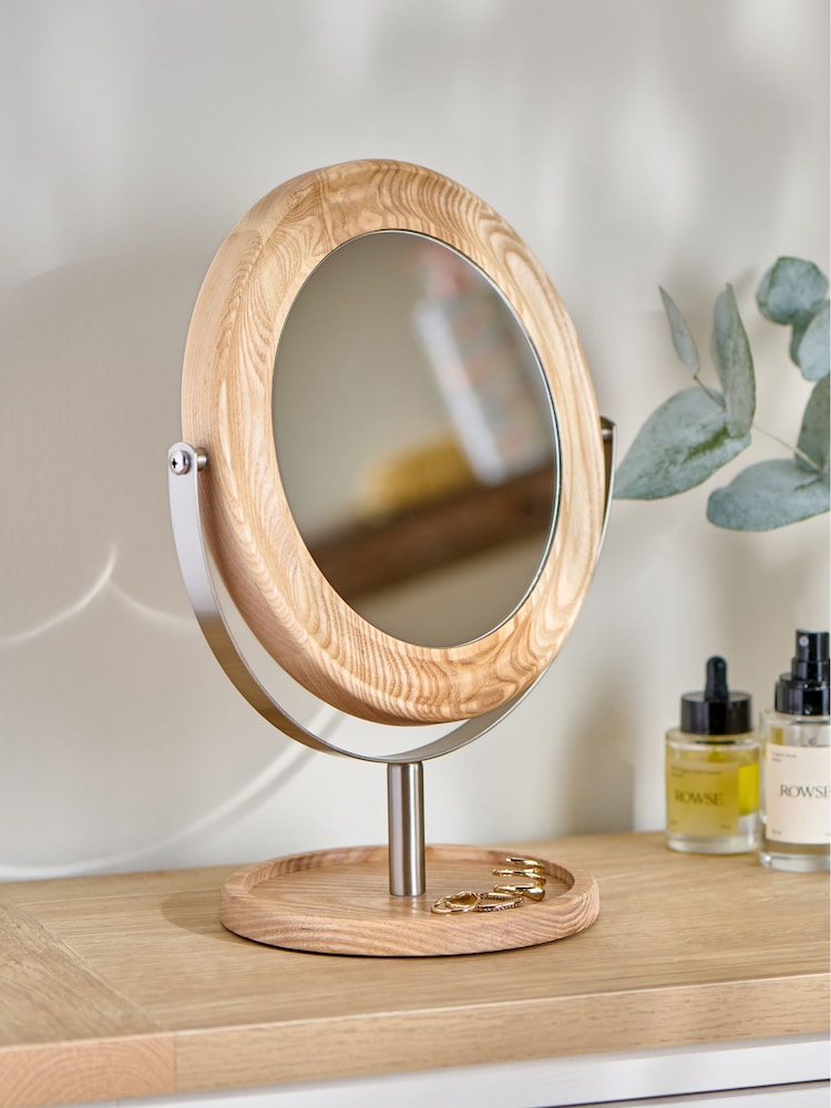 Natural Ashwood 5x Magnification Round Dressing Table Mirror - Image 1 of 5