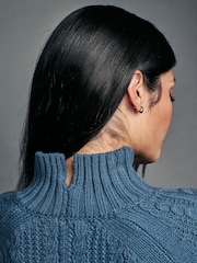 Blue Chambray Cable Knitted Poncho Jumper with Wool - Image 5 of 8