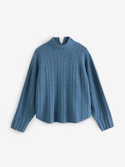 Blue Chambray Cable Knitted Poncho Jumper with Wool - Image 6 of 8