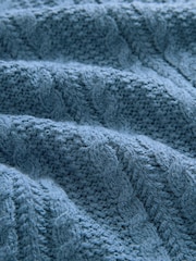 Blue Chambray Cable Knitted Poncho Jumper with Wool - Image 7 of 8