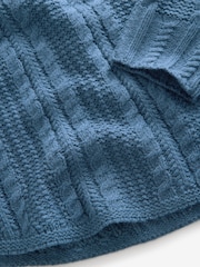 Blue Chambray Cable Knitted Poncho Jumper with Wool - Image 8 of 8
