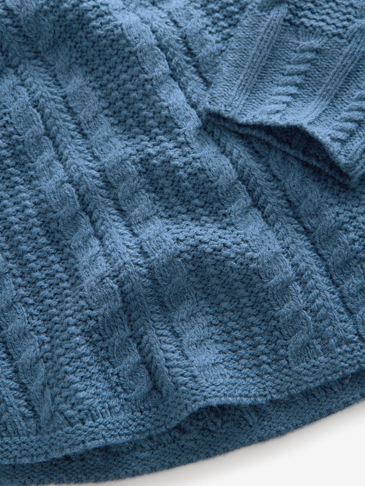 Blue Chambray Cable Knitted Poncho Jumper with Wool - Image 8 of 8