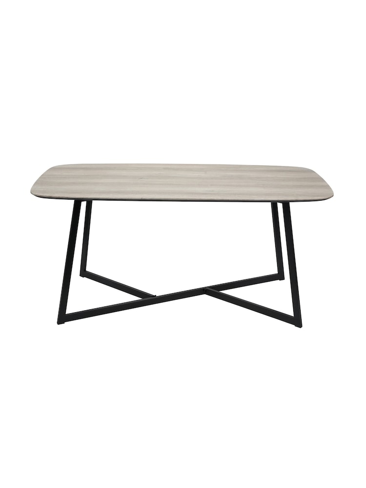 Pacific Brown and Grey Ukiah Oak Veneer and Black Metal Dining Table - Image 2 of 6