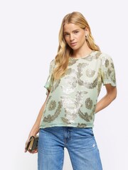 River Island Light Green Ombre Detailed T-Shirt - Image 1 of 4