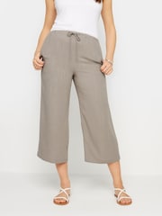 Long Tall Sally Natural Cropped Sand Linen Blend Trousers - Image 2 of 5