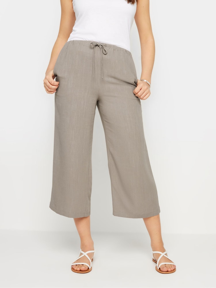 Long Tall Sally Natural Cropped Sand Linen Blend Trousers - Image 2 of 5