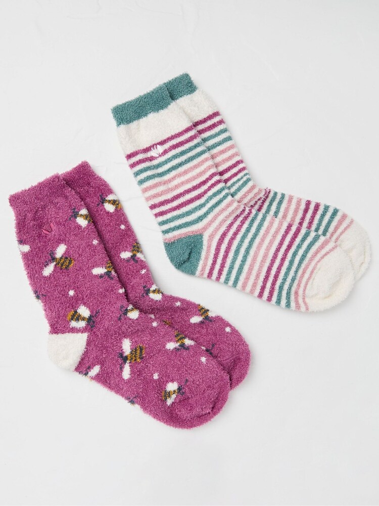 FatFace Purple Cosy Bee Socks 2 Pairs - Image 1 of 2 FatFace Purple Cosy Bee Socks 2 Pairs - Image 1 of 2
