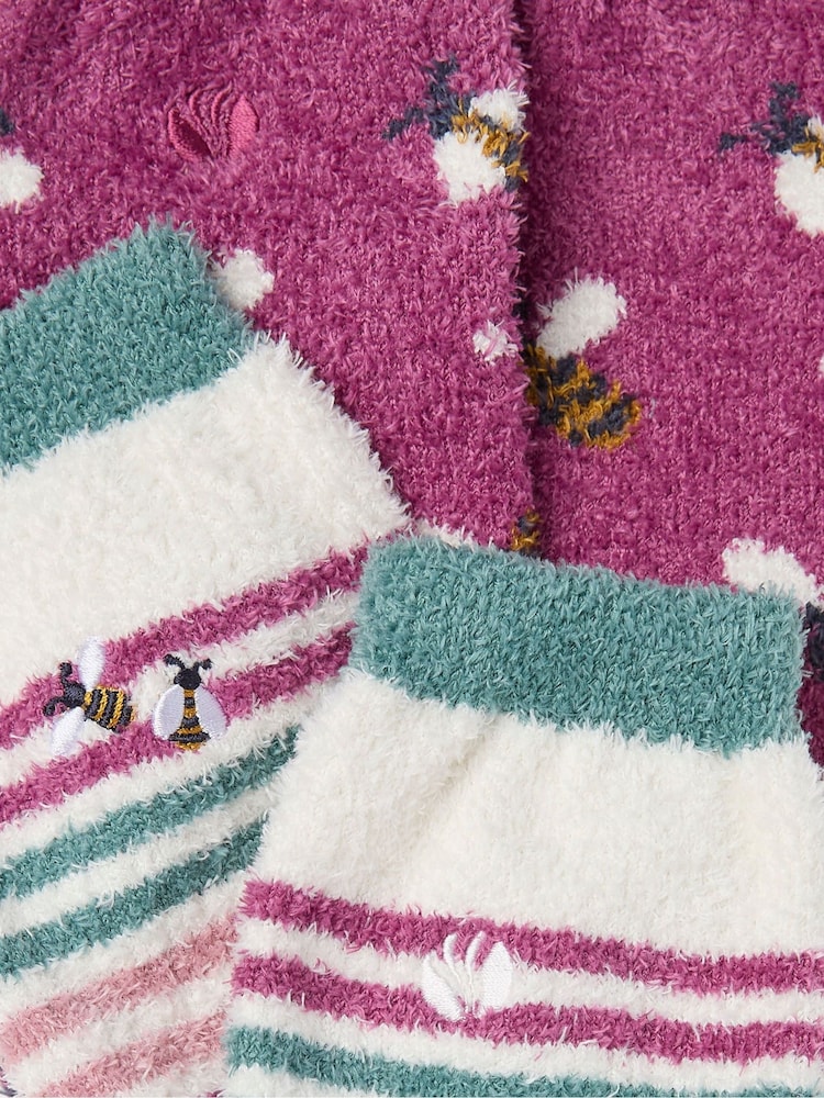 FatFace Purple Cosy Bee Socks 2 Pairs - Image 2 of 2 FatFace Purple Cosy Bee Socks 2 Pairs - Image 2 of 2