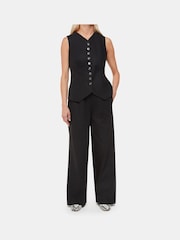 Whistles Black Petite Linen Blend Lindsey Trousers - Image 4 of 5