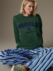 Dark Green Long Sleeve Heavyweight Crew Neck T-Shirt - Image 1 of 7