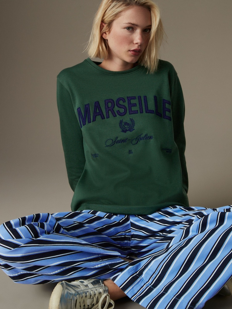 Dark Green Long Sleeve Heavyweight Crew Neck T-Shirt - Image 1 of 7