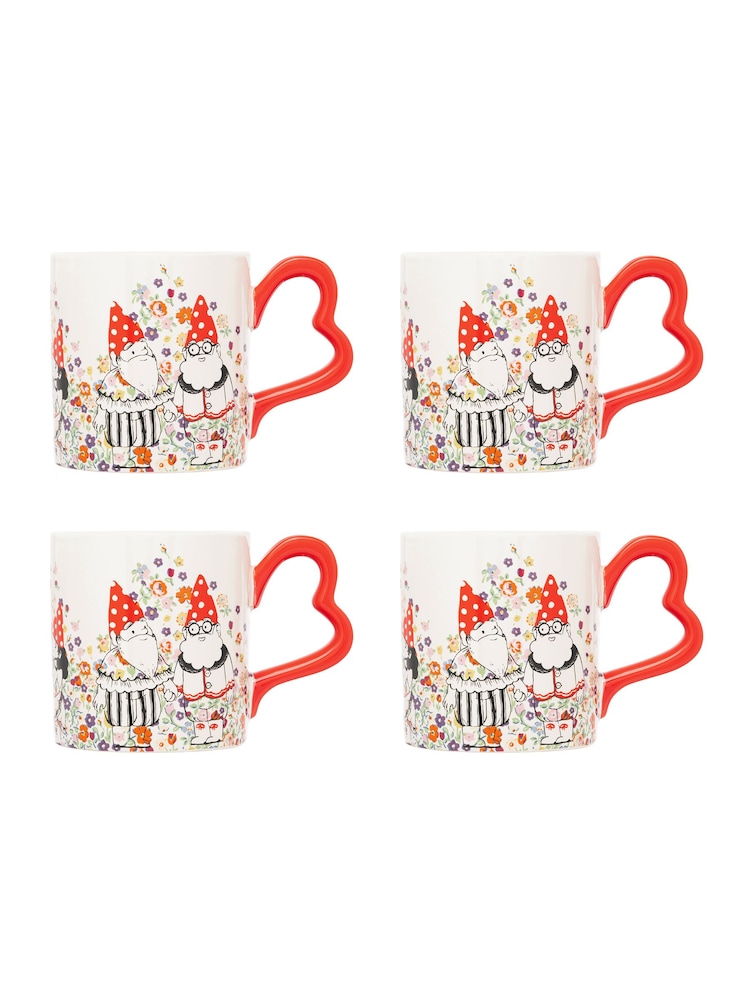 Cath Kidston Set of 4 Cream Gnomes Heart Handle Mugs - Image 1 of 4