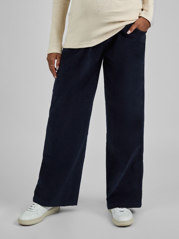 JoJo Maman Bébé Navy Blue Corduroy Wide Leg Maternity Trousers - Image 1 of 4 JoJo Maman Bébé Navy Blue Corduroy Wide Leg Maternity Trousers - Image 1 of 4