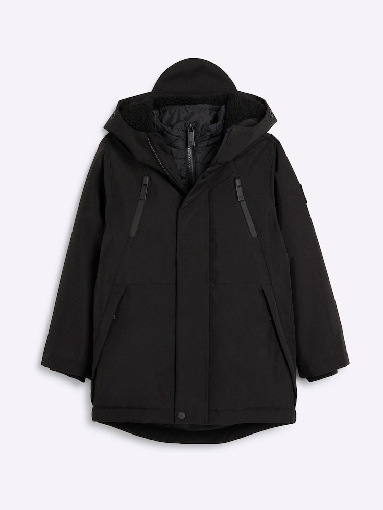 River Island Black Boys Parka Coat - Image 1 of 4