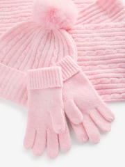 Pink Cable Cable Hat, Gloves and Scarf Set (3-16yrs) - Image 5 of 5